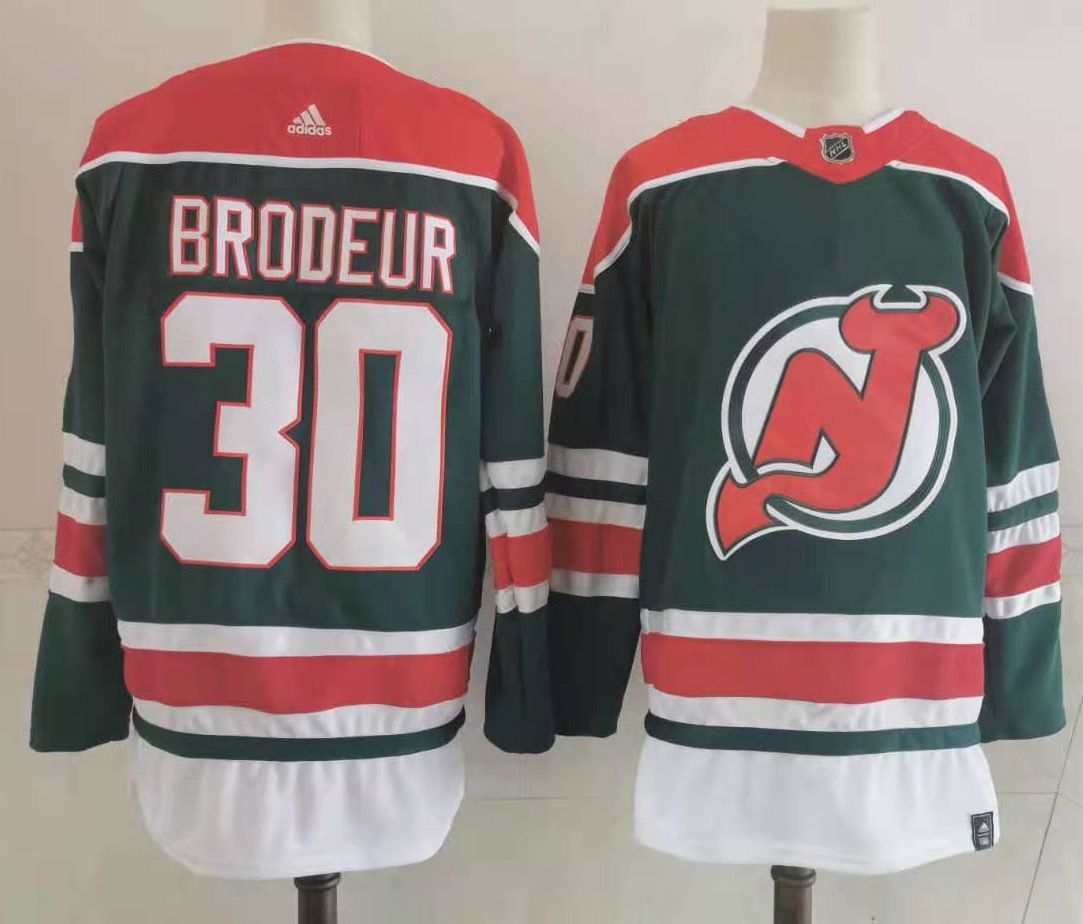 Men New Jersey Devils #30 Brodeur Green Throwback Stitched 2021 Adidias NHL Jersey